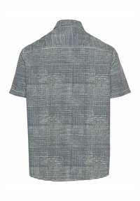 Korte mouw shirt met een geometrisch zwart-wit rasterpatroon, voorzien van een klassieke kraag en een rechte zoom.
