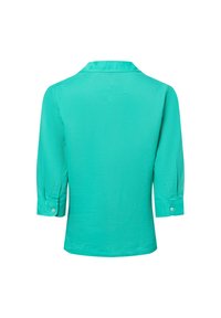 Camicia teal con colletto e maniche a tre quarti. Tessuto morbido con polsini con bottoni, progettata per una vestibilità comoda.