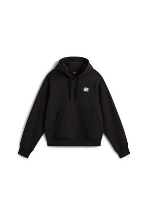 Sort Vans hættetrøje med kængurulomme, snøre i hætten, ribstrikkede ærmeafslutninger og lille hvidt Vans-logo på venstre bryst.
