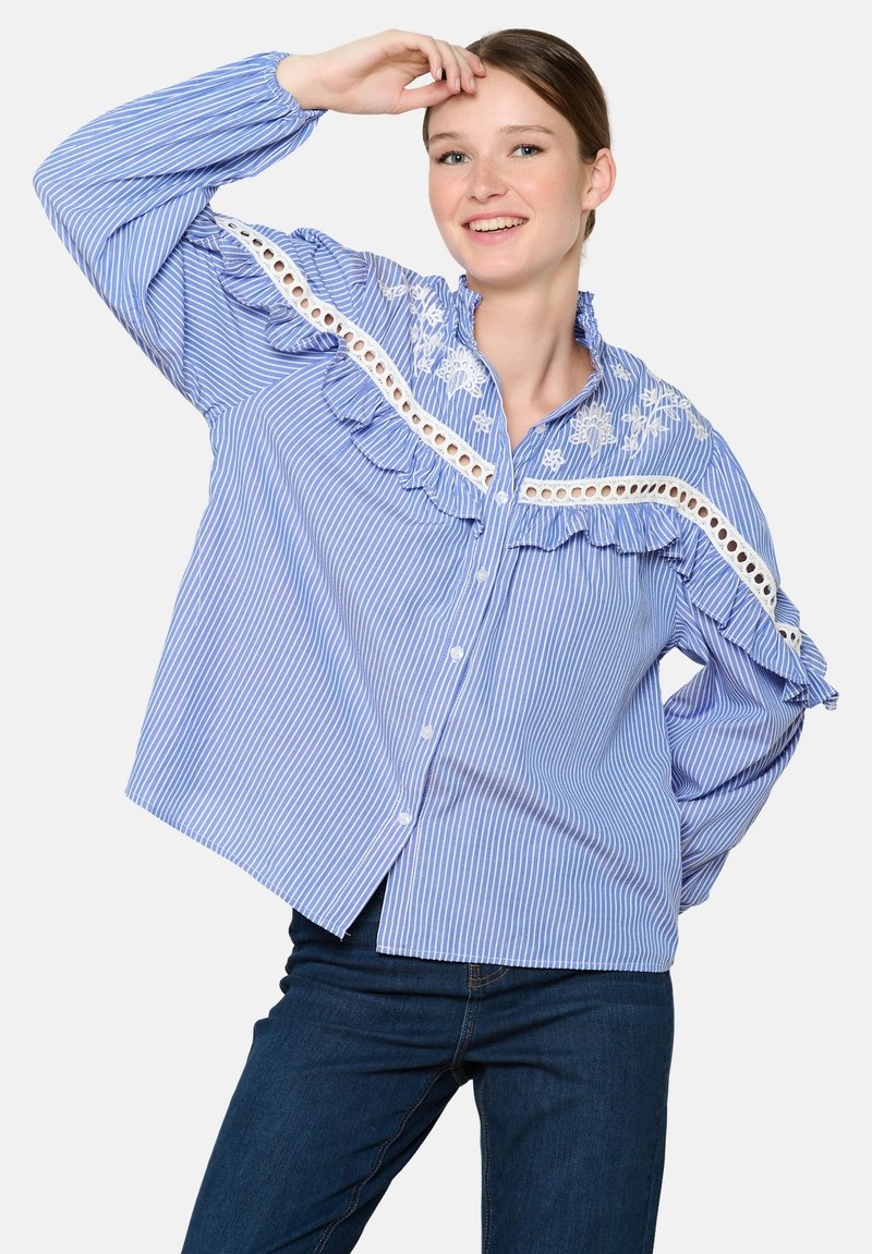 LolaLiza WITH EMBROIDERY - Button-down blouse - blue faience