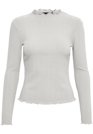 Långärmad topp i ljusgrå ribbad tyg, med ett vågformat halsringning och nederkant, samt en figurnära siluett.