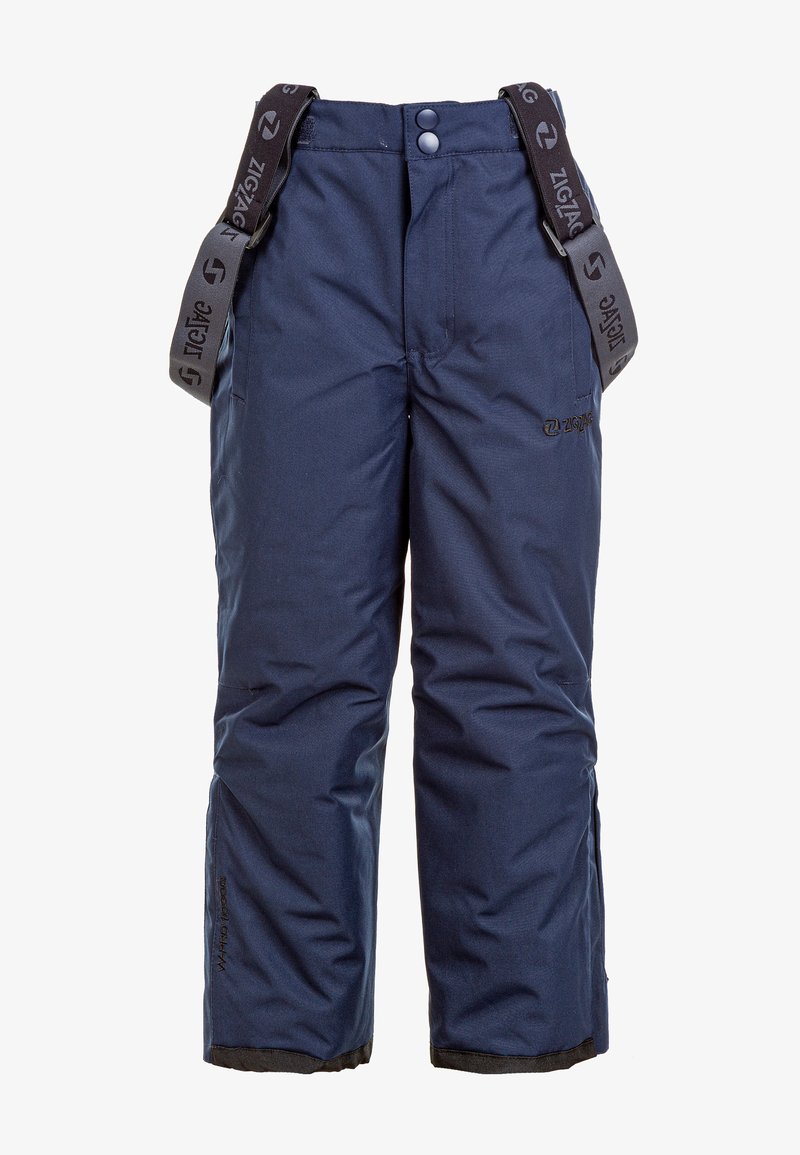 Marine skibroek gemaakt van duurzaam materiaal, voorzien van verstelbare banden, een gladde textuur en verstevigde zomen met merklogo-details.