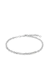 Bracciale in argento con maglie circolari collegate e una chiusura sicura, dotato di un'estensione regolabile per una vestibilità personalizzata.