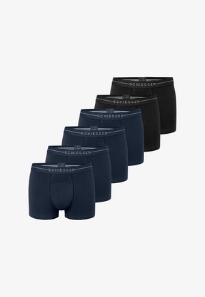 Sæt med seks herreboxershorts i mørke farver, med en blød linning med "Schiesser"-logo, lavet af åndbart bomuldsblandet stof.