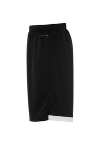 Pantaloni sportivi neri con elastico in vita, caratterizzati da un accento bianco all'orlo e un logo stampato sulla parte anteriore.