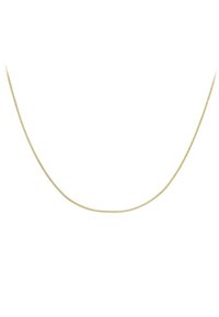 Gouden metalen ketting met een gladde, ronde schakeldesign. Het heeft een dunne, elegante uitstraling, geschikt om te dragen in lagen met andere sieraden.
