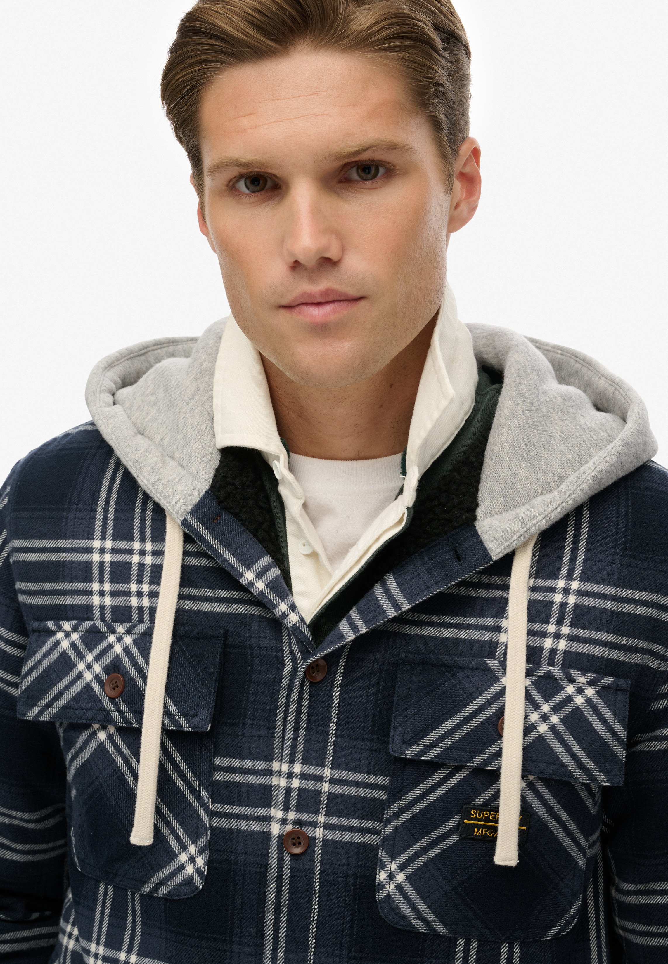 Superdry & Co SURPLUS HOODED CHECK - Shirt - navy window check
