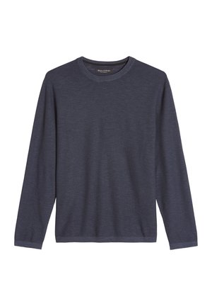 Pull gris foncé à manches longues avec col rond, texture douce et poignets côtelés, présenté à plat sur fond blanc.