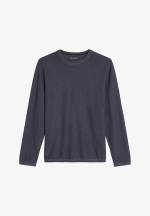 Pull gris foncé à manches longues avec col rond, texture douce et poignets côtelés, présenté à plat sur fond blanc.
