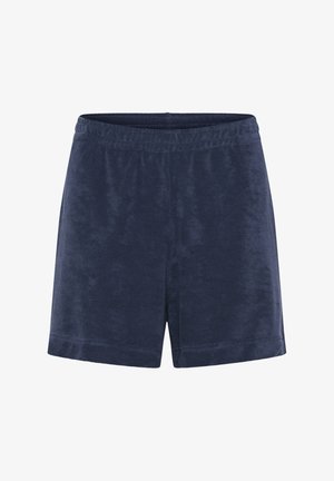 Pantaloni corti blu navy realizzati in un morbido tessuto texturizzato, con una vita elasticizzata e un taglio semplice e classico. Senza tasche né dettagli aggiuntivi.