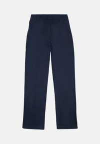 Dunkelblaue Sweatpants mit einem elastischen Bund, geradem Schnitt und glatter Stoffstruktur. Keine sichtbaren Muster oder Hardware-Details.