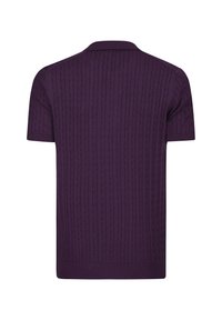 Kortærmet lilla polo-shirt med kabelstrik tekstur, ribbet krave og kant, lavet af blødt stof, der har en tætsiddende silhuet.