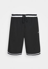 Pantalones cortos deportivos negros con cintura ajustable, cinturilla blanca y detalles en blanco. Presenta un pequeño logo en el lado izquierdo. Tejido ligero.