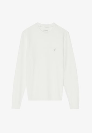 Witte trui met lange mouwen, ronde halslijn en een klein geborduurd logo op de borst. Gemaakt van zacht breimateriaal.