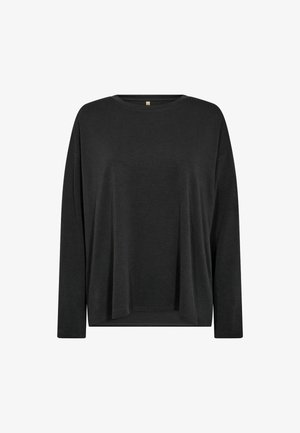 Must pikkade varrukatega topp, mis on valmistatud pehmest kangast, omab lõdva siluetti ja laia kaelust. Õrn tikand detail allääres.
