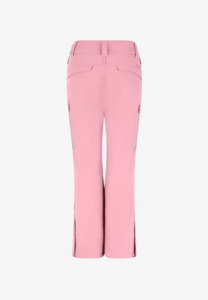 Rosa Skihosen mit geradem Bein, Reißverschlusstaschen und seitlichen Schlitzen am Saum für Belüftung und Bewegungsfreiheit.