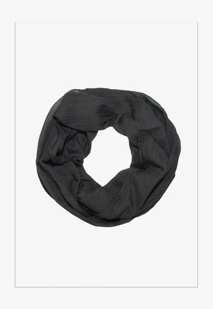 Schwarzer Infinity-Schal aus leichtem, strukturiertem Stoff, mit einem weichen Fall und einer nahtlosen, kreisförmigen Form, ideal zum Schichten.