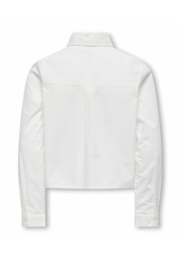 Camicia bianca a maniche lunghe con colletto, caratterizzata da un taglio dritto, polsini con bottone e un tessuto di cotone liscio. La vista posteriore non mostra dettagli di design.