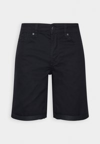 Svarte denimshorts med et klassisk design, med knappelukking, fem lommer og rullede kanter for en ren finish.