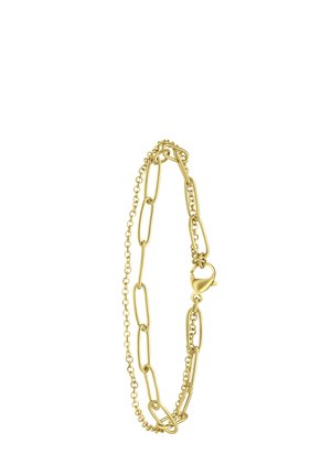 Gouden armband met een verlengd schakelontwerp, getextureerde kleine balaccenten en een sluiting met een lobsterclasp voor een veilige sluiting.
