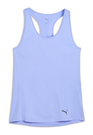 Hellblaues ärmelloses Sport-Top mit Racerback und kleinem Puma-Logo nahe dem unteren Saum vorne.