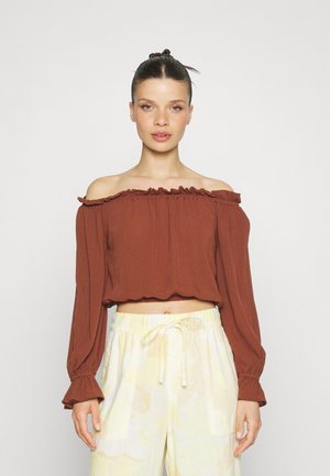 VILA Petite VISUNNY OFF SHOULDER CROPPED - Bluză - chocolate fondant