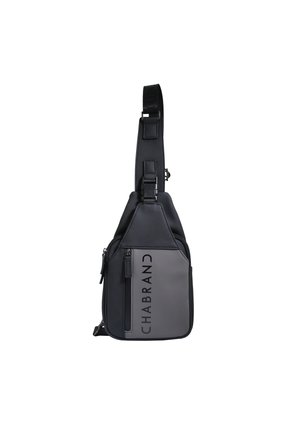 Sac à bandoulière noir et gris, avec un matériau texturé, une bandoulière réglable, une poche zippée à l'avant et un logo "CHABRAND" audacieux.