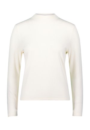 Top a maniche lunghe color crema realizzato in tessuto morbido con design aderente e collo alto. Texture liscia, cuciture minime e nessun motivo visibile.