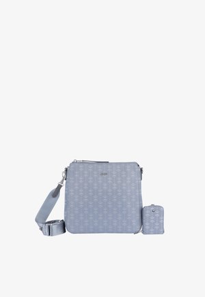 Lichtgrijze schoudertas gemaakt van textuurmateriaal, met een bloemmotief, ritssluiting en een verstelbare strap. Inclusief een kleine bijpassende pouch.