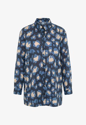 Ulla Popken, LEOPARD PRINT LONG SLEEVE BUTTON DOWN TUNIC BLOUSE - Skjortebluser - marine