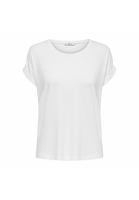 White short-sleeve t-shirt with a rounded neckline and rolled cuffs, made from soft fabric with a smooth texture and relaxed fit.