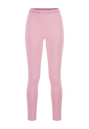 Rosa treningsleggingser med høy midje og elastisk midjebånd med "Ted Baker Sport"-merke, designet for sport eller fritidsbruk.