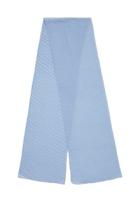 Écharpe bleu clair avec un motif texturé ondulé subtil, pliée dans le sens de la longueur et posée à plat.