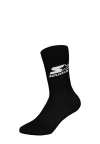 Czarna prążkowana skarpetka z białym logo "Starter" z akcentem w kształcie gwiazdy, zaprojektowana z myślą o komforcie i trwałości w odzieży sportowej.