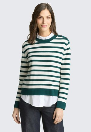 Pullover - white green knit stripe