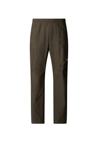 Pantalons d'extérieur droits de couleur vert olive foncé avec taille élastique et logo discret sur la cuisse droite.