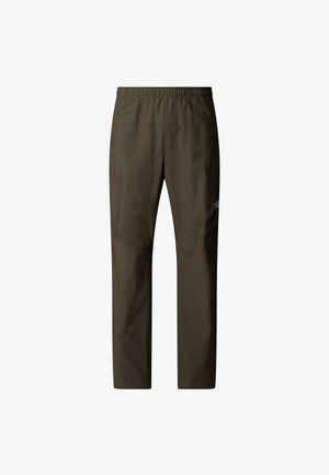 Pantalons d'extérieur droits de couleur vert olive foncé avec taille élastique et logo discret sur la cuisse droite.