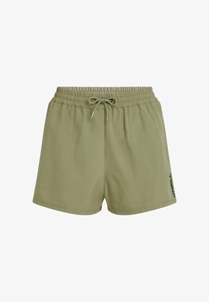 Zelené športové šortky s elastickým pásom a nastaviteľným šnúrkou. Hladká látka, na ľavej strane logo.