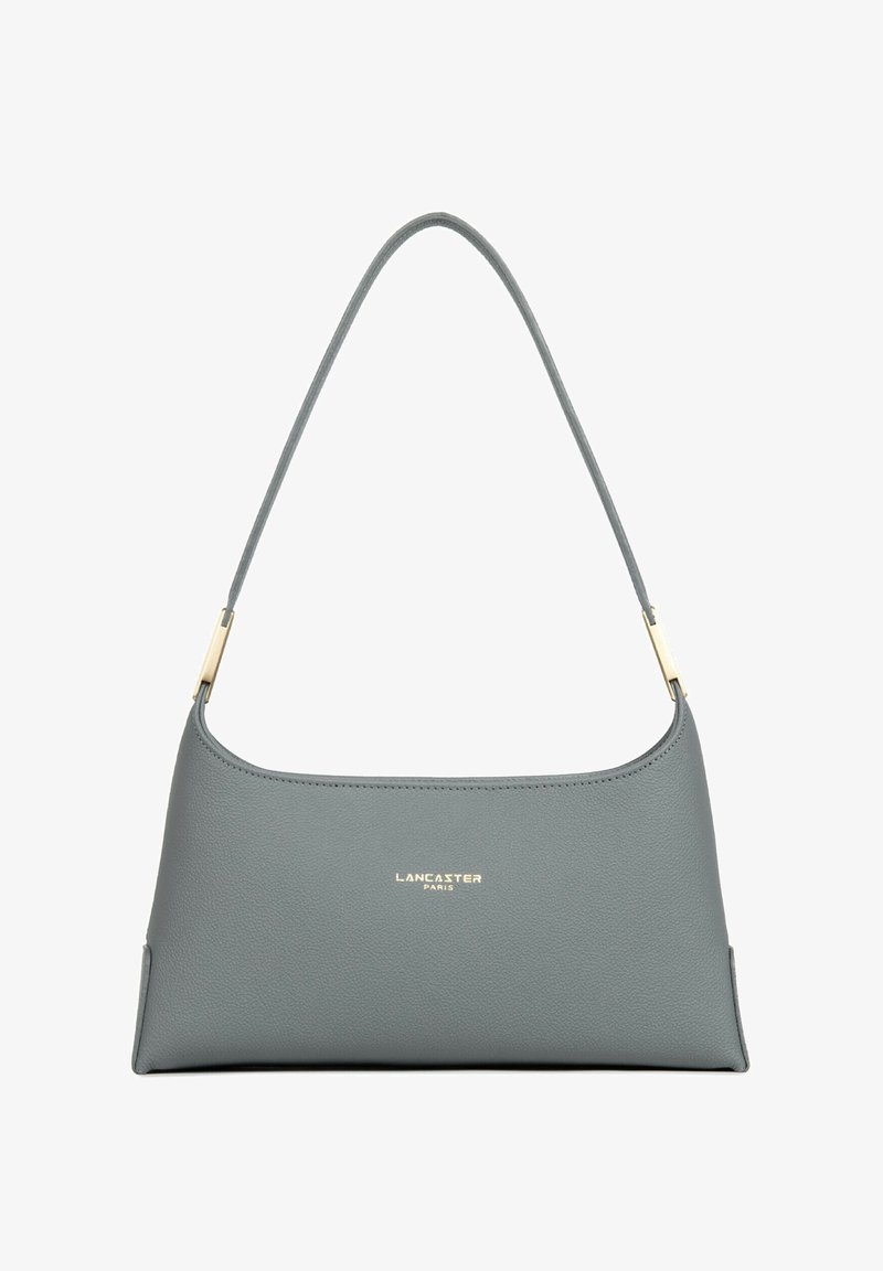 Sac à main Lancaster Paris en cuir gris avec une unique bandoulière et des éléments métalliques dorés.