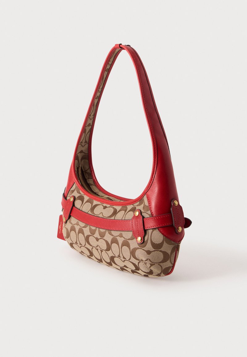 COACH BELTED ERGO IN SIGNATURE JACQUARD - Handbag - beige/red 