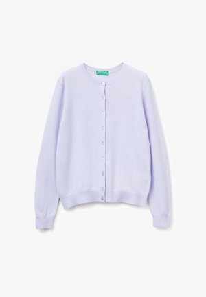 Lichtpaarse cardigan met lange mouwen, ronde hals en knoopsluiting aan de voorkant. Gemaakt van een zachte, textuurstof, met ribgebreide manchetten en zoom.