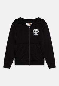 Čierna mikina na zips s kapucňou z bavlneného zloženia, s predným logom, dvoma bočnými vreckami a rebrovanými manžetami a lemom.