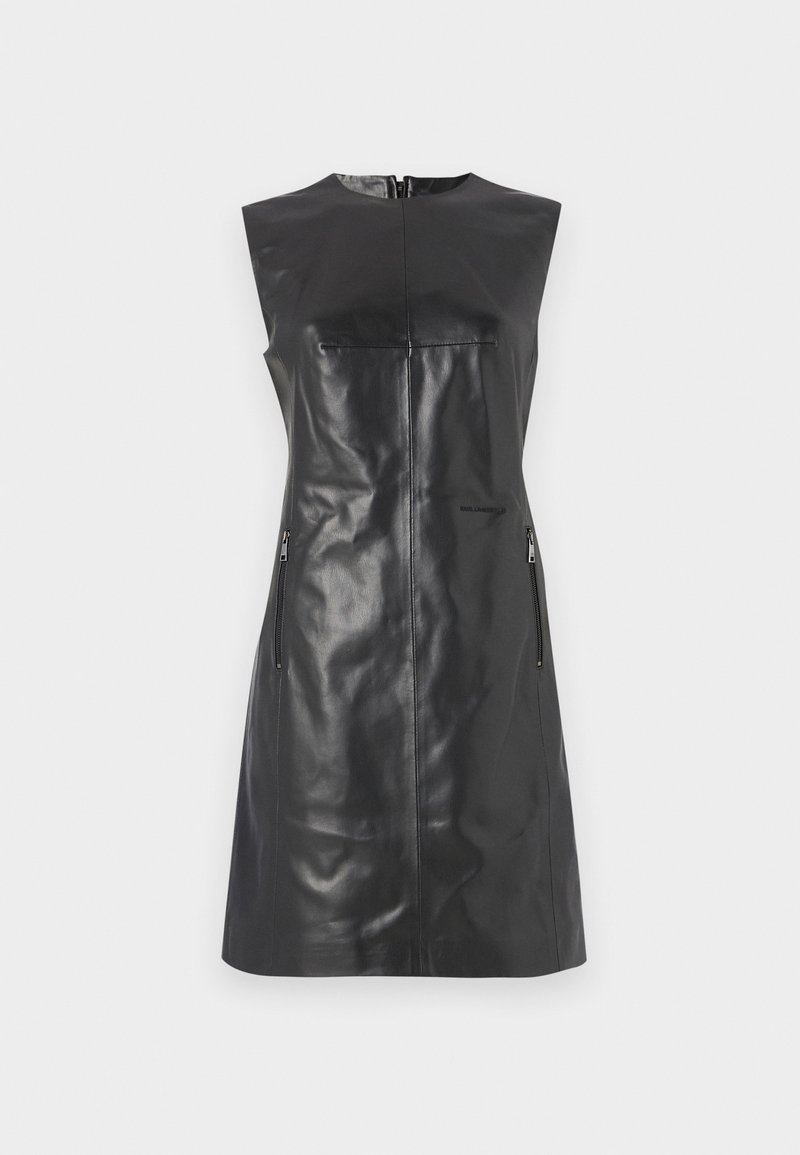 slim fit dress slacks Faux-leather and denim dress | | Women | KARL LAGERFELD