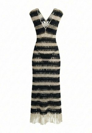 South Beach, FRINGED DETAIL STRIPED MIDI - Maxi-jurk - monochrome