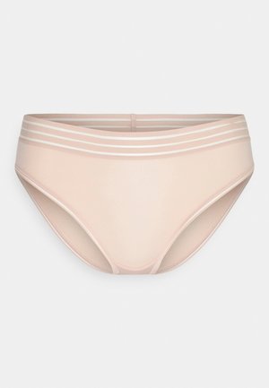 Light pink brief with smooth fabric, featuring a wide elastic waistband and subtle horizontal stripes. Classic cutting and seamless design.