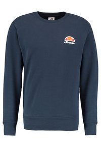 Sweatshirt marine en coton, avec col rond, manches longues, bords-côtes aux poignets et à l'ourlet, et un petit logo coloré sur la poitrine.