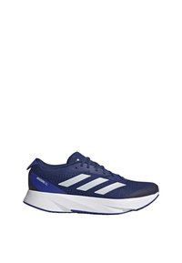Chaussure de course Adidas bleu foncé avec logo trois bandes blanc, semelle blanche et texte "ADIZERO SL" côté talon.