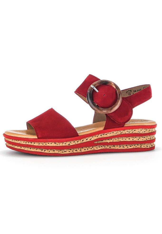 Sandales Confort Gabor Pour Femme - Lanières Textile, Semelle Latex, Talon Plat 3cm - Largeur Supplémentaire G - Fermeture Velcro