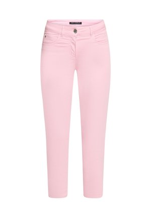 Pantalon slim rose clair avec bouton devant, fermeture éclair, passants de ceinture et style cinq poches de Betty Barclay.