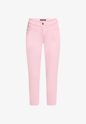 Pantalon slim rose clair avec bouton devant, fermeture éclair, passants de ceinture et style cinq poches de Betty Barclay.